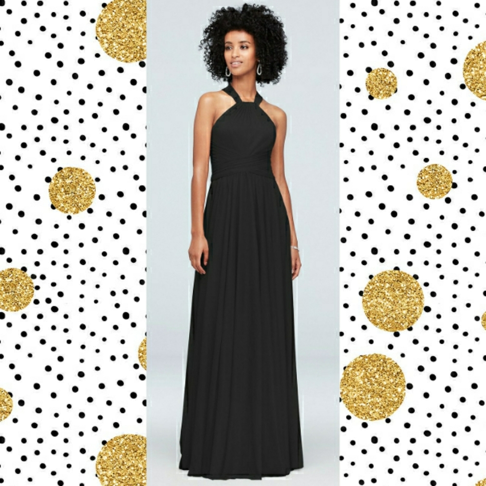 David's Bridal High Neck Mesh Halter Long Dress